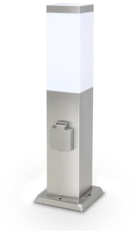 LongLife LED Pollerleuchte mit 2x Steckdosen E27 Fassung IP44 - Hohe: 45cm - Farbe: Edelstahl