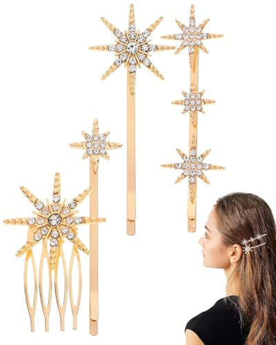 AORHOFJ bijoux femme,strass cheveux,4 Pièces Pinces à Cheveux Strass, Épingle à Cheveux de Mariage,Pinces à Cheveux en Métal pour les Mariées Demoiselles D'honneur Femmes Filles,style bohème(or)