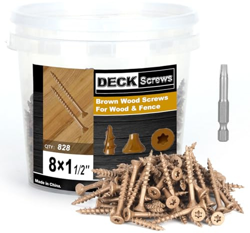 Bobibbi Deck Screws #8 x 1-1/2’’, T25 Star Torx Drive Flat Head Wood Screws, Brown, 5lb