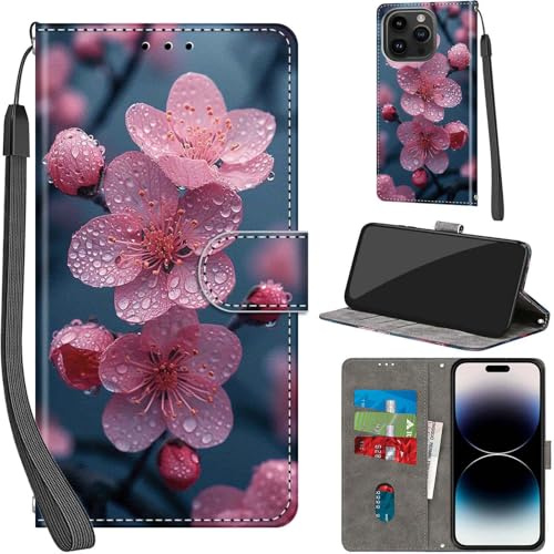 PHINIENLAND Cover per iPhone 15 Pro Max PU Pelle Custodia Flip Fiori | Custodia in pelle PU, Chiusura magnetica, Supporto regolabile, Scomparti schede, Protezione totale per iPhone 15 Pro Max