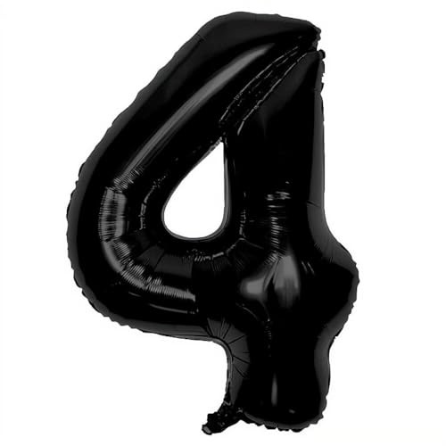 Elizakumi Black Number 4 Balloon Large 4th Birthday Anniversary Helium Foil Number Balloon 4 Black / 40inch Party Deco