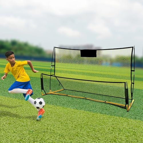 2 in 1 Fußballtore Trainingsnetz Fußball Rebounder Netz Soccer Trainer Tragbares Rückprallnetz für Volley-, Pass- und Solotraining 210 x 120 x 85cm