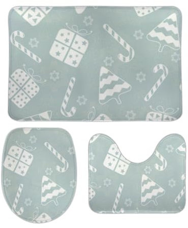 Badteppich-Set 3-Teilig Schachteln Zuckerstange U-Förmiger Teppich Waschbar Wc Vorleger Set 3 Teilig Wasserabsorbierend Badvorleger Für Schlafzimmer Badewanne Badezimmer