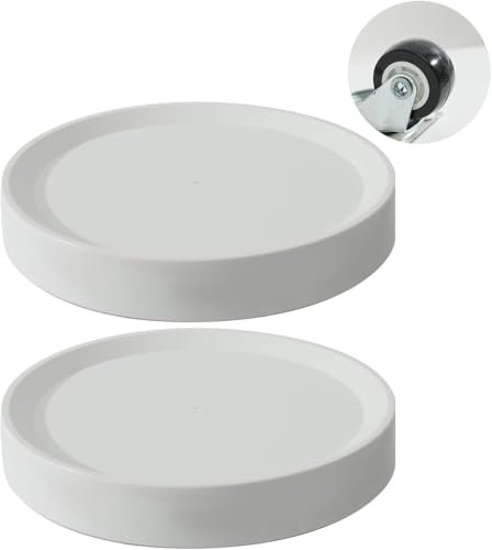 ETRAVEL 2 Pack Plant Caddy with Wheels 27cm Round Metal Potted Trolley Heavy Duty Movable Metal Plant Dolly for Indoor Outdoor Home Garden Tools (Outer D:28.5cm, BEIGE)