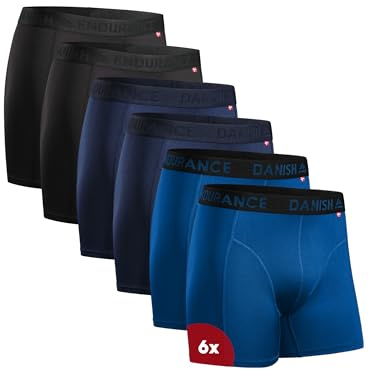 DANISH ENDURANCE Sportkalsonger för män, Snabbtorkande, Utan skav, Multipack, Med vanliga eller långa ben, 6 Pack Flerfärgad (2xSvart, 2xBlå, 2xLjusblå) XL