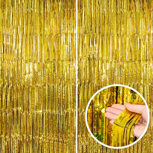 Twinkle Star Glitzer Lametta Vorhang Gold 2 Stück, 1x2.5m 0.3mm Verdicken Folien Fransen Lametta Vorhänge für Geburtstagsdeko, Party Deko, Geburtstag Deko, Hochzeitsdeko, Birthday Deko, Disco Deko