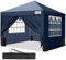 Quictent Pavillon 3x3 Faltpavillon mit 4 Seitenteilen, Wasserdicht Gartenpavillon mit 4 Sandsäcken,Partyzelt Gartenzelt für Fest und Flohmarkt Blau