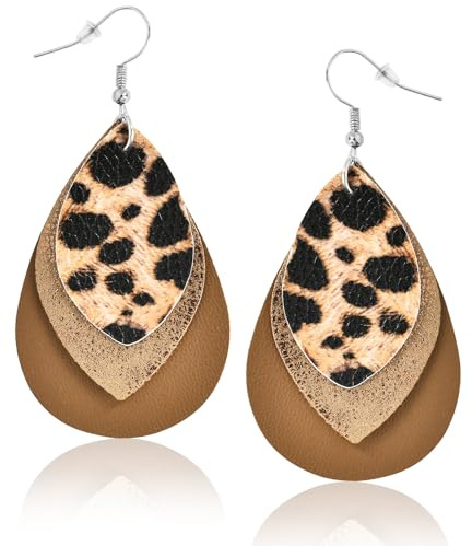 Ohrringe Leopardenmuster, Leo Ohrringe Damen, Leo Print Ohrringe, Leoparden Ohrringe Damen, Ohrringe Boho, Leder Hängende Ohrringe, Vintage Schmuck für Damen für Karneval, Maskeraden, Cosplay
