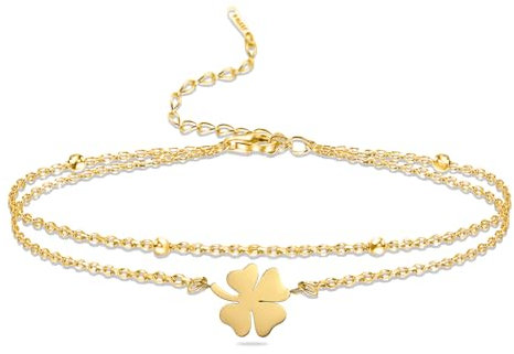 VASSAGO Bracelet trèfle à quatre feuilles en acier inoxydable pour femme - Bracelet porte-bonheur en forme de trèfle à quatre feuilles - Bijoux tendance - Cadeaux pour femme, taille unique, Acier