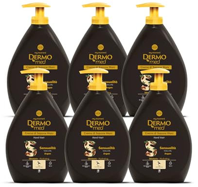 Dermomed Sapone Liquido Mani Sensualità all’Argan con Acido Ialuronico e Glicerina, Idratante, Emolliente e pH Neutro per Pelli Delicate, Dermatologicamente Testato, 600 ml x 6