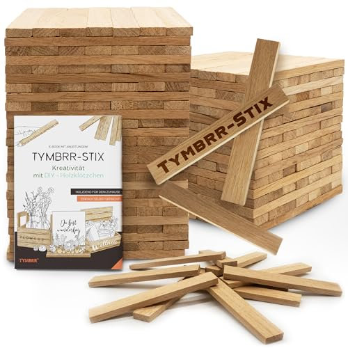 TYMBRR TYMBRRSTICKS Oak Starter Set | 290 Holz-Sticks zum Basteln | Eiche massiv | fein geschliffen | Bastelklötzchen 16 x 2,3 x 0,8 cm | inkl. DIY E-Book | ohne Klebeband