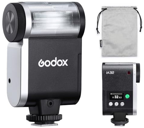 Godox iA32 Mini Camera Flash, Angle Adjustable Flash, GN15 with 8 Levels Flash Power, CCT 6200K±200K Flash for Canon/Sony/Fuji/Nikon/Panasonic/Olympus, for Cameras with Single-Contact Hotshoe