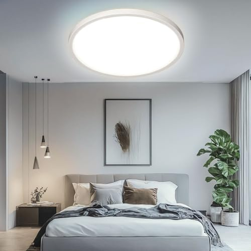 Kuwork LED Deckenleuchte Flach Rund, 40CM Deckenlampe LED, Badezimmer Lampe für Schlafzimmer Büro Wohnzimmer Küche Keller Balkon, 48W, 4000K Neutralweiß