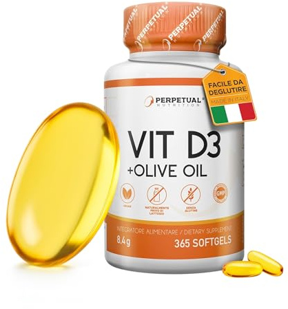 Vitamina D3 [2000 UI - ALTA ASSORBIBILITÀ] Integratore Vitamina D - per Ossa, Sistema Immunitario, Muscoli e Denti | Fornitura Annuale - 365 Perle Softgel | Made in Italy, Qualità Premium