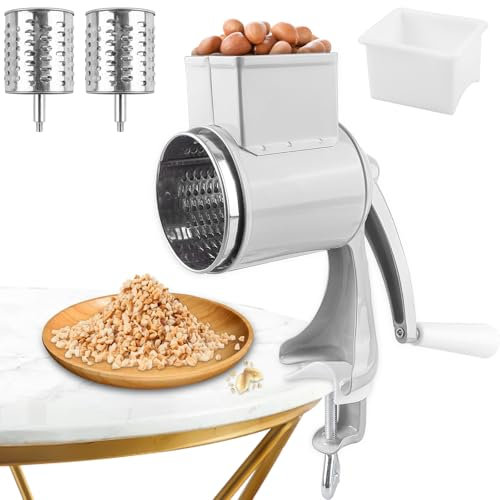 Macinacachidi manuale con 2 lame di tamburo rimovibili, frantoio per arachidi manuale con frantoio per noci a manovella, ideale come grattugia per noci, macinino per mandorle, grattugia per patate