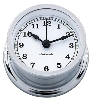 Autonautic - Chrome Brass Quartz Nautical Clock with High Resistance to the Marine Environment, for Boats or Decoration - 72mm (ø) - Made in Spain.