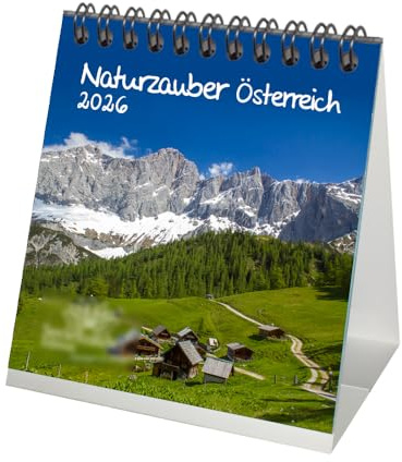 Naturzauber Österreich Tischkalender 10cm x 10cm für 2026 Landschaft Reise Berge Urlaub - Set: 1x Kalender 1x Weihnachtsanhänger 1x Grußanhänger (3 Teile)