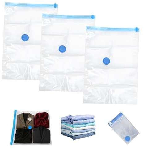 3-pack Vacuum Bags for Clothes Travel, Vacuum Storage Bags for Clothes, Space-Saving Small Vacuum Bags for Travel, Blue Valve Bags 40 * 60 cm, Bags for Camping, Moving & Home Organization
