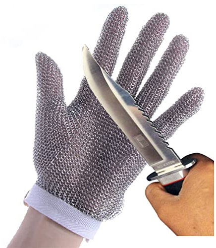 Schnittfeste Handschuhe, Schnittfeste Handschuhe aus Edelstahl, 9-stufige Schutzhandschuhe mit Kettengliedern, Metallhandschuhe mit verstellbaren Handgelenkbändern