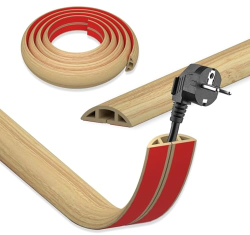 DIKARIYA Cache Cable Sol Bois, 3mx3cm Flexible Goulotte Passe Cable Mural | Goulotte Passe Cable Mural, Canal de Câble Protege Cable Sol, Cache Cable Bureau Auto-Adhésif pour Exterieur Maison Entrepôt