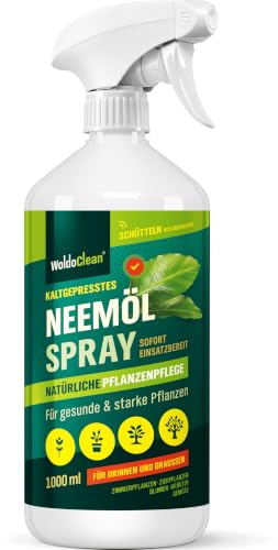 WoldoClean Neemöl Spray für Pflanzen 1000 ml Fertiglösung kaltgepresst | gebrauchsfertig mit Emulgator, Zimmerpflanzen, Obstbäume, Rosen, Orchideen
