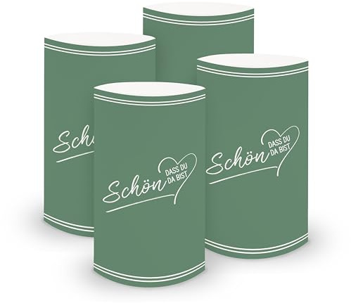 itenga 6X Windlicht Tischlicht „Schön, DASS du da bist“ V2 – Ø 6 cm x H 10 cm – aus Stabiler lichtdurchlässiger Folie – 13 Farben – Tischdeko für Hochzeit, Taufe, Geburtstag, Feier (Salbei grün)