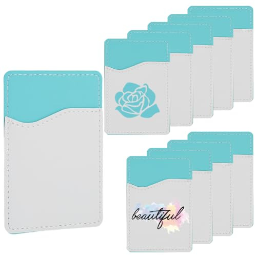 SOFPLATE 10 Lot de Pochettes Rectangulaires en Cuir PU Turquoise pour Téléphone Portable 3.8 x 2.6 Pouce à Sublimation pour Cartes Projets en Vinyle Décoration DIY