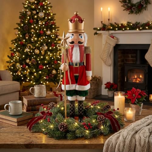 KAROLINE&CO. Cascanueces Navidad 80 cm Rojo – Decoracion Navidad Papa Noel Grande Estilo soldadito | Adornos de Navidad Premium y Christmas Decorations