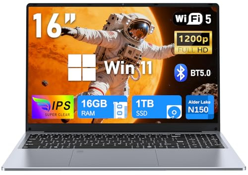 FUNYET Gaming Laptop Computer,16 Inch Notebook 16GB RAM 1TB SSD, N150 Processor (up to 3.6 Ghz), FHD 1920 x 1200 Display, Support WiFi 5, USB3.0, 6000mAh Battery,Backlit Keyboard Laptop