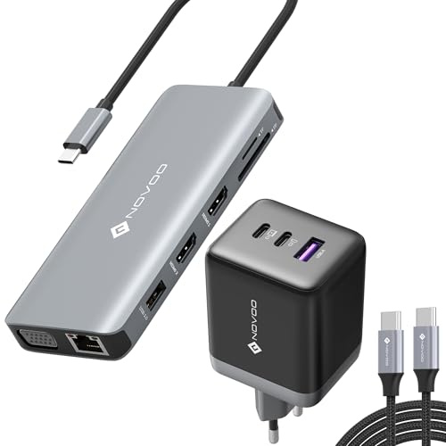 NOVOO USB C Docking Station Triple Display und 100W USB C Ladegerät GaN Ⅲ 3-Port