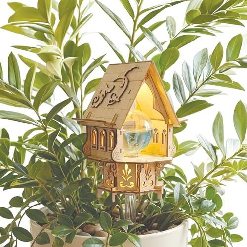 Crafts&Co® Holz Miniatur | DIY Wooden Treehouse | Dream Villa Bausatz mit LED & Automatischem Wasser Dripper | Pflanzen Deko Innen | Holz | 74 Teile | 27x16x8.3 cm