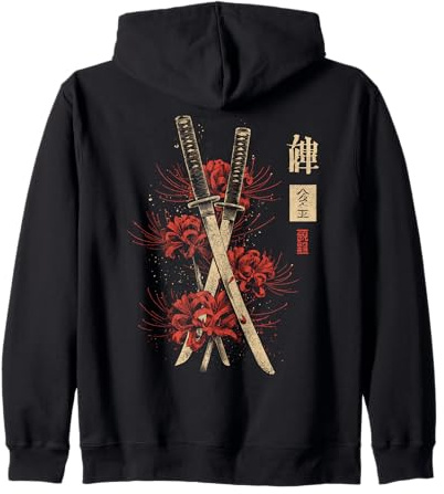 Ragno Rosso Giglio Fiore Katana Spada Anime Giapponese Otaku Felpa con Cappuccio