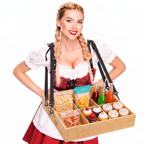 Teenyyou Wooden Vendor Trays with Strap 15 x 11 x 2 Inch Movie Night Party Serving Snack Trays Usherette Popcorn Drink Vending Concessions Tray Beverage Carrier for 20's Theme Prop (Wood,Squares)