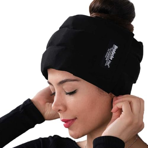 Headache Hat Halo - Migraine Relief Cap Long Lasting Cooling Ice Pack Mask - Cold Compress Head Wrap for Tension, Stress & Hangover Natural Cooling Therapy
