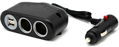 Cliff Top 3.3Amp Chargeur de voiture multi-prises à trois voies - (2 ports USB + 2 prises de cigarettes) Convient pour l'automobile, le camion et la marine - Fabriqué à Taïwan