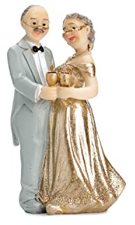 Tortenfigur Goldene Hochzeit Brautpaar 12 cm x 1 Stück Tortendeko Figuren Goldhochzeit 50 Hochzeitstag/Goldene Hochzeitstorte Figur 50th Anniversary Dekoration.