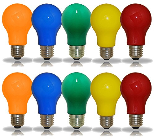 NCC-Licht 10er Set farbige LED Leuchtmittel Birnenform 3W = 25W E27 Rot Gelb Grün Blau Orange auch für Außenbereich