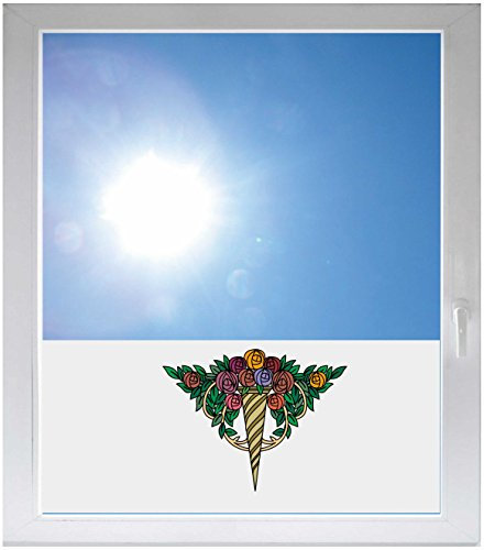 INDIGOS UG - Fensterfolie Blickdicht Blumenstrauß Pflanze Tribal Ornament - 800x500 mm - Sonnenschutzfolie Fenster - Sichtschutzfolie Fenster Bad, Küche, Fenster, Milchglasfolie