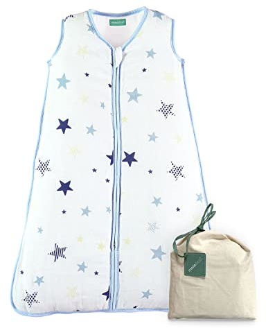 molis&co - Baby Schlafsack 2.5 TOG - Ganzjahres Schlafsack - Babyschlafsack Neugeborene - Premium-Musselin, ärmellos Winterschlafsack wattiert - Premium Qualität - Sternendruck (70 cm)