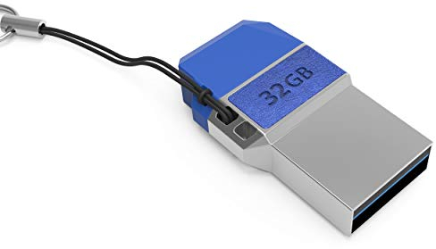 Leather USB C Stick Dual 32GB - 2 in 1 Funktion > USB 3.0 & Type C < Wasserdicht, Klein & Extrem Schnell - Aus Metall Ideal für Schlüssel-Anhänger - Flash Drive Speicherstick USB-C 32 GB Blau