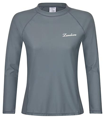 Landora®: Camiseta UV para mujer con protección UV 50+ y certificación Oeko-Tex 100 en color coral o turquesa, Gris Antracita Manga Larga, L