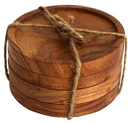 Kaizen Casa Untersetzer aus Holz für Getränke, natürliches Akazienholz, Set für Trinkgläser, Tischschutz für jeden Tischtyp 4 Stück