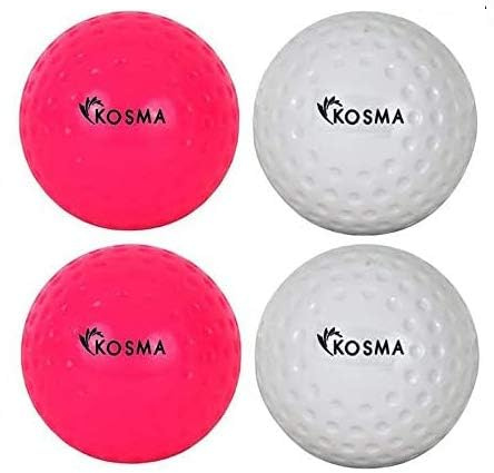 Kosma Set of 4 Dimple Hockey Ball | Outdoor Sports Practice Training Balls (2 Pink, 2 White)