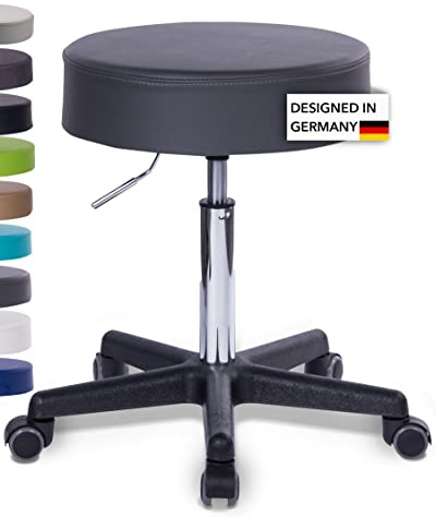 1stuff Rollhocker Squash 40 - ca. 51-71 cm Höhe - Bürohocker mit extra breitem 40 cm Sitz - vielseitiger Arbeits-Hocker - Praxishocker mit Rollen - Studiohocker Dunkelgrau