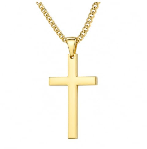 Lifetime Bling Gold Chain Cross Necklace for Men, Husband, Father and Best-friend. Big Religious Cross