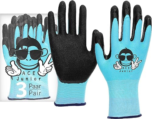 ACE Junior Arbeits-Handschuh für Kinder - 3 Paar Schutz-Handschuhe für die Garten-Arbeit - 5-10 Jahre (3er Pack)