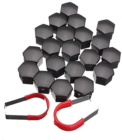 WZhen 20Pcs Universale 19Mm Ruota Auto Bullone Bullone Dado Coprire Abs Plastica Con 2Pcs Strumenti Di Rimozione Chrome/Gloss Nero/Nero Opaco - Nero Opaco
