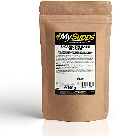 MySupps- L-Carnitin Base, ultrafeines L-Carnitin Base Pulver in umweltschonender Kraftpapierverpackung, Diätunterstützung, für Kraft- und Ausdauersportler, Made in Germany (100g)