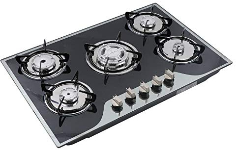 Built-in Gas Cooktop, 5 Burners Stainless Steel Gas Hob Cooker with Flame Failure Protection, Gas Stove for Kitchen Equipment