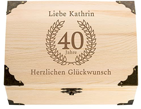 4youDesign Schatztruhe 40 Geburtstag mit Gravur | Geldgeschenk Geburtstag Männer Frauen | Personalisiertes Geschenk 40 Jahrestag | 18x13x10cm